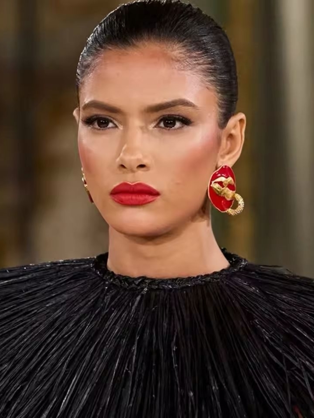 Red and Gold Statement Hoop Earrings